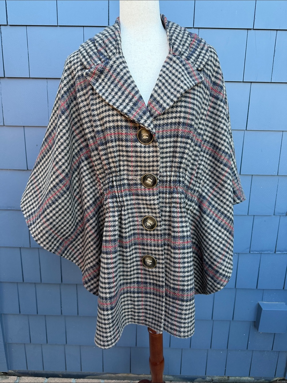 Jolt Plaid Cape Sweater in Black, brown & Red houndstooth XL stretch waist
